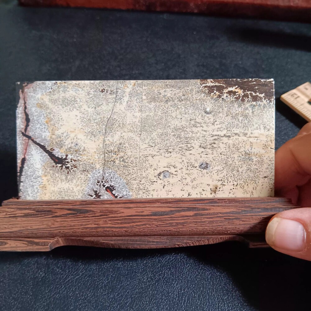 Picture Jasper Stone Slab with Carved Wooden Base